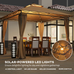 Outsunny 3 x 3 m Solar LED Metal Gazebo - Brown