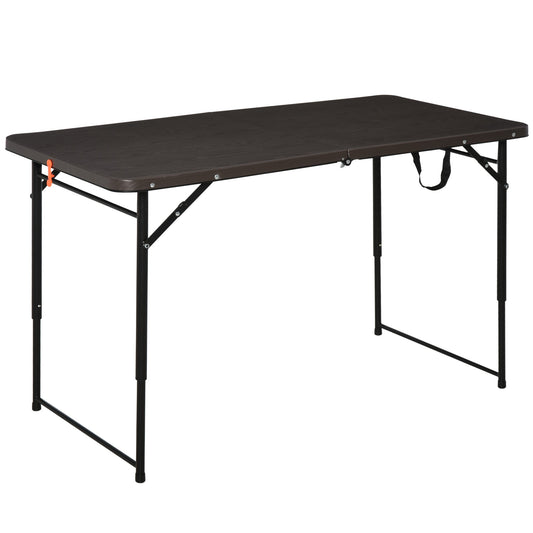 Outsunny 4FT Portable Metal Picnic Table, 22Lx61Wx53/71.5H cm-Black/Brown