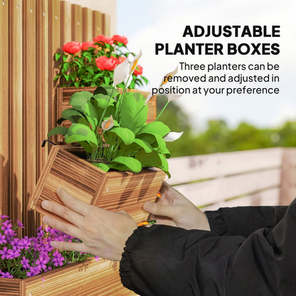 Outsunny Wall-mounted Wooden Garden Planters with Trellis, Drainage Holes and 3 Planter Boxes for Patio, Carbonised