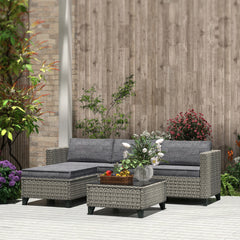 Outsunny 5-Piece Rattan Patio Furniture Set with Corner Sofa, Footstools, Coffee Table, for Poolside, Dark Grey