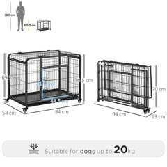 PawHut Metal Dog Cage Kennel Locking Door & Wheels Removable Tray Openable Top For Medium Pets 94 x 58 x 69.5 cm