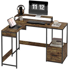 HOMCOM Industrial 'L' Shaped Multi-Work Desk - Brown