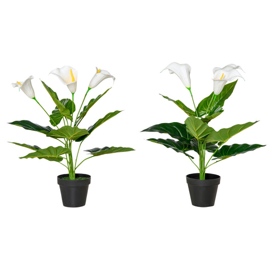 HOMCOM Set of 2 Artificial Realistic Calla Lily Flower, Faux Decorative Plant in Nursery Pot for Indoor Outdoor D√É¬©cor, 55cm