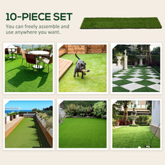 Outsunny 10 PCs 30 x 30cm Artificial Grass Turf, 25mm Pile Height Grass Carpet Fake Grass Mat UV Resistance for Outdoor