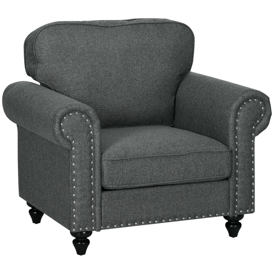 HOMCOM Mid-Century Armchair, with Pocket Springs - Charcoal Grey