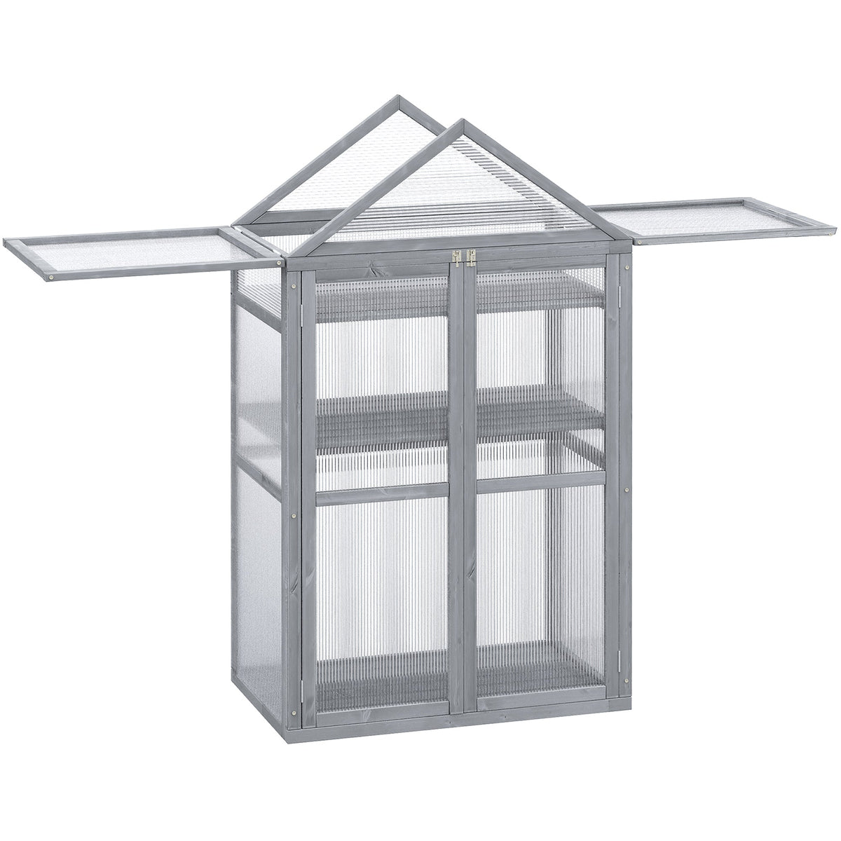 Outsunny Garden Cold Frame Polycarbonate Greenhouse with Adjustable Shelves, Double Doors, Openable Top Covers, Grow House for Flower Vegetable Plants, 80 x 47 x 138cm, Grey