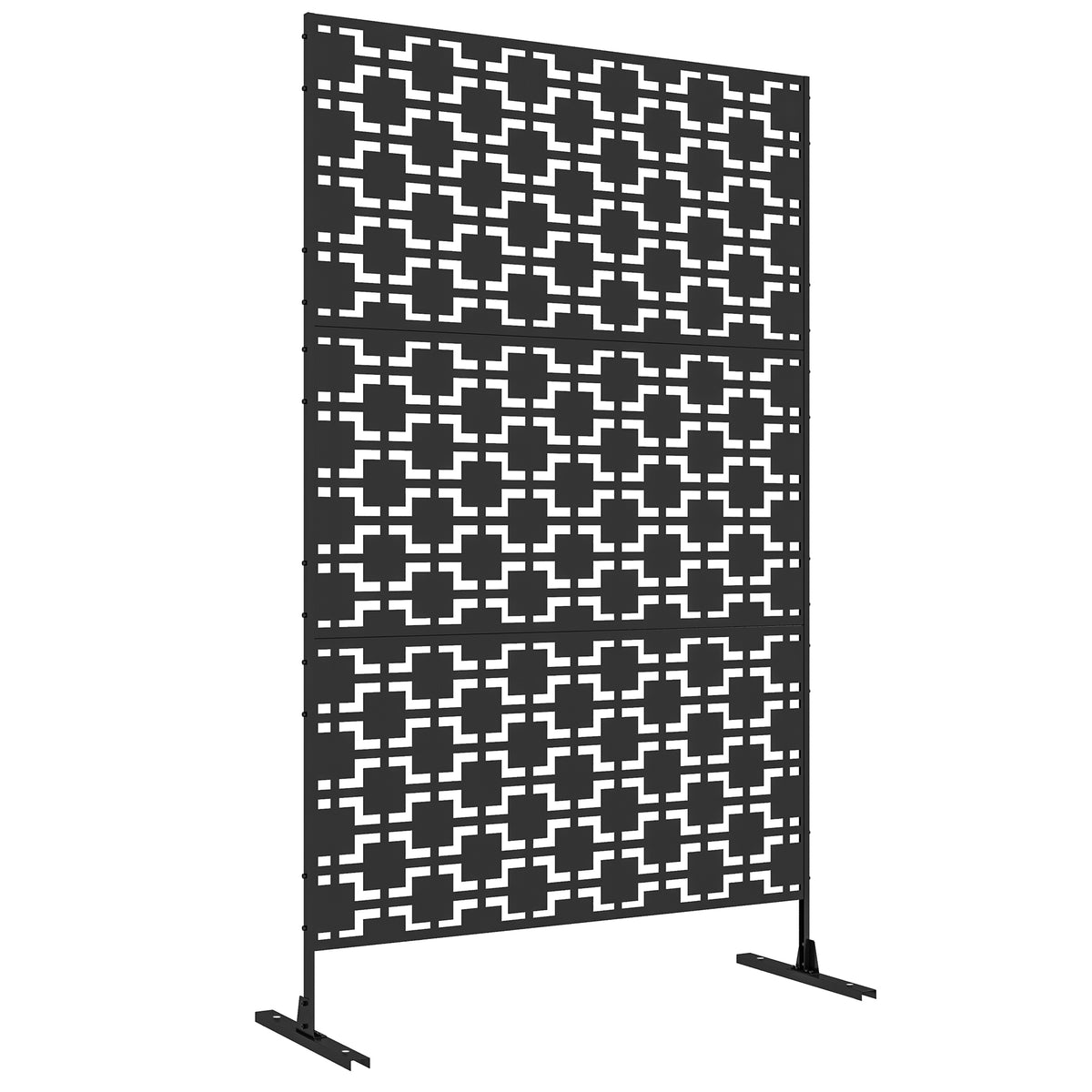 Outsunny Metal Decorative Privacy Screen Outdoor Divider, Black Grid