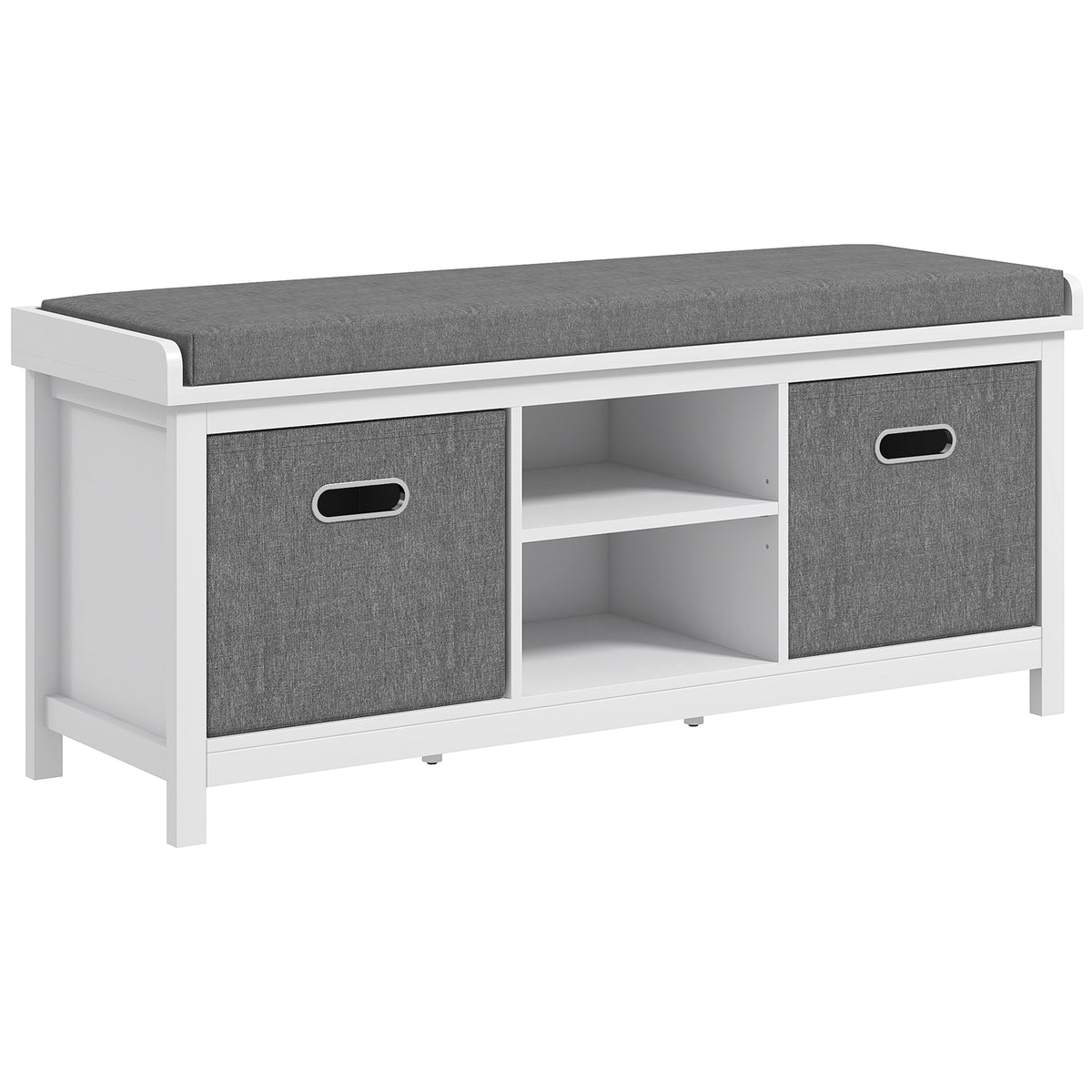 HOMCOM Shoe Storage Bench, with Cushion Seat - White/Grey