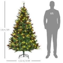 HOMCOM 1.8m 6ft Pre-Lit Christmas Tree Artificial Spruce Xmas Tree Warm White LED Holiday D√É¬©cor with Metal Stand