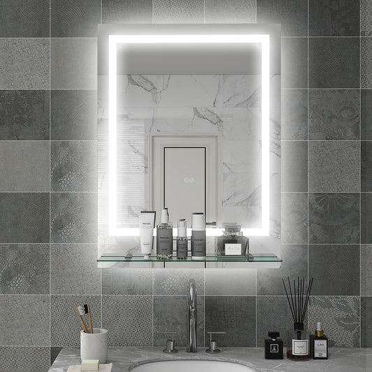 kleankin Large Vanity Mirror with Lights and Shelf, Illuminated bathroom Mirror with 3 Colour Brightness, Smart Touch, Anti-Fog