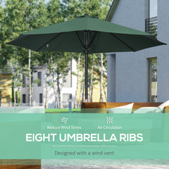 Outsunny Garden 3(m) Parasol Umbrella, Outdoor Market Table Umbrella Sun Shade Canopy with 8 Ribs, Easy Push to Open, Green