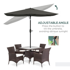 Outsunny 2 x 3(m) Garden Parasol Umbrella, Rectangular Outdoor Market Umbrella Sun Shade with Crank & Push Button Tilt, 6 Ribs, Aluminium Pole, Dark Grey