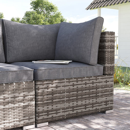 Outsunny Outdoor PE Rattan Corner Sofa, Garden Wicker Furniture Single Sofa Chair w/ Cushions, Deep Grey