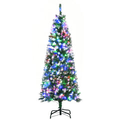 HOMCOM 5FT Tall Prelit Pencil Slim Artificial Christmas Tree with Realistic Branches, 250 Colourful LED Lights and 408 Tips, Xmas Decoration, Green