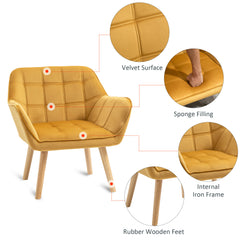 HOMCOM Modern Armchair, Accent Chair with Wide Arms, Slanted Back and Rubber Wood Legs for Living Room, Bedroom, Home Office Yellow