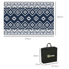 Outsunny Plastic Straw Reversible RV Outdoor Rug with Carry Bag, 182 x 274cm, Dark Blue and White