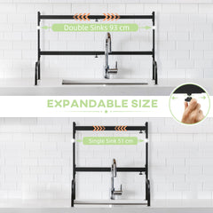 HOMCOM Space Saving 2 Tier Adjustable Dish Drainer Over The Sink Dish Drying Rack, Black