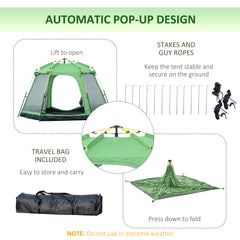 Outsunny 6 Person Pop Up Camping Tent, 2-Tier Design Backpacking Tent with 4 Windows 2 Doors Portable Carry Bag for Fishing Hiking, Green