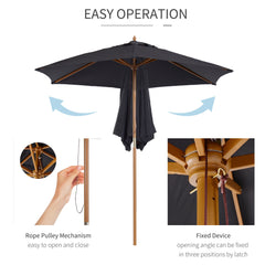 Outsunny 2.5m Wood Garden Parasol Sun Shade Patio Outdoor Wooden Umbrella Canopy Black