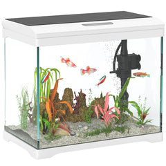 PawHut 27L Glass Fish Tank with Filter System, LED Light, Water Pump, for Betta, Goldfish, Shrimps, White