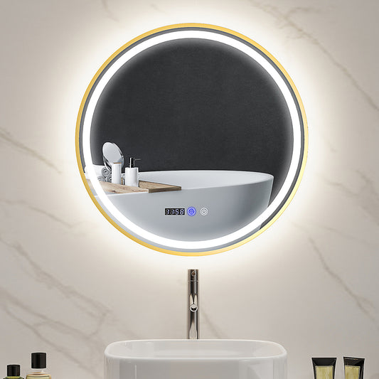 HOMCOM 60cm Anti-Fog LED Bathroom Mirror - Gold Tone