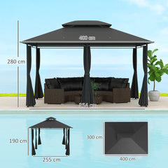 Outsunny 3 x 4m Steel Gazebo, with Curtains - Black