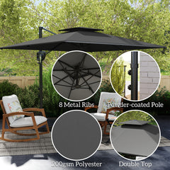 Outsunny Cantilever Parasol with Weighted Base Double Top Garden Parasol Square Hanging Patio Umbrella with Crank Tilt Dark Grey