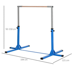 HOMCOM Height Adjustable Gymnastics Horizontal Bar for Kids, Children Junior Kip High Bar Fitness, Blue