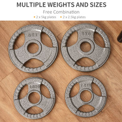 HOMCOM Set of 4 Weight Plate for 2"/5cm hole Dumbbell Handle Bar 15kg Dumbbell Plates Barbell Weight 2 x 5kg, 2 x 2.5kg