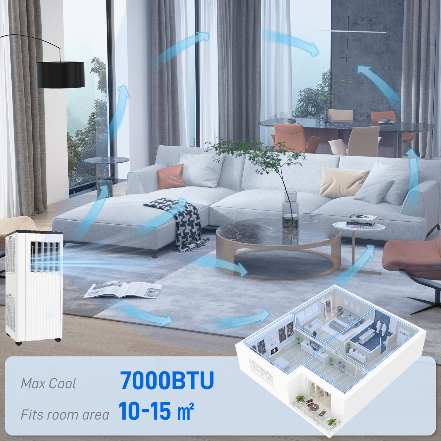 HOMCOM 7,000 BTU App-Controlled Mobile Air Conditioner, 15m√Ç¬≤ Radius - White