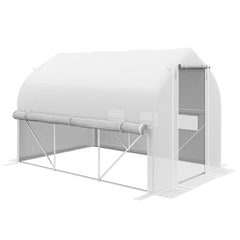 Outsunny 3 x 2(m) Walk-in Polytunnel Greenhouse, Zipped Roll Up Sidewalls, Mesh Door, 6 Mesh Windows, Tunnel Warm House Tent with PE Cover, Complimentary Plant Labels and Gloves, White