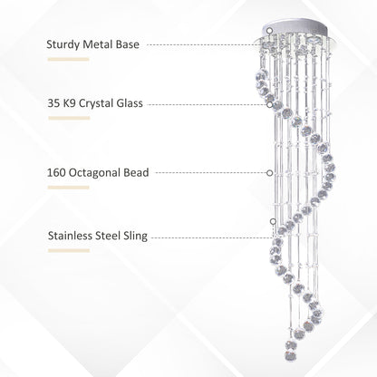 HOMCOM Modern Crystal Chandelier Ceiling Light Pendant Lamp Chrome Finish Glass Droplets New, √ê¬§30 x 120cm