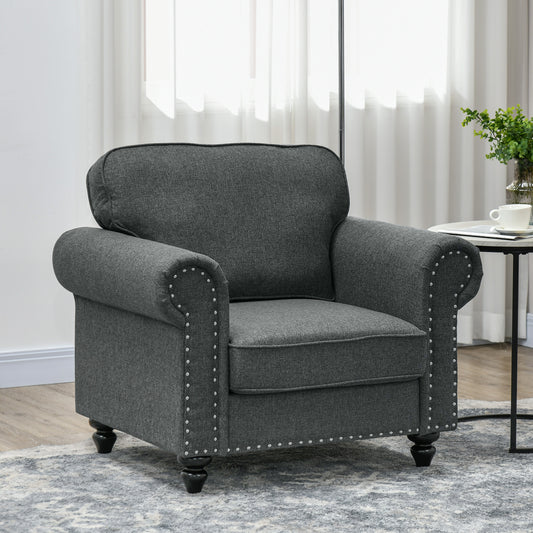 HOMCOM Mid-Century Armchair, with Pocket Springs - Charcoal Grey