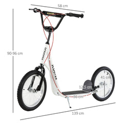 HOMCOM Kick Scooters for Kids with Adjustable Height, Anti-Slip Deck, Dual Brakes, Rubber Tyres, for Boys and Girls Aged 5+ Years Old - White