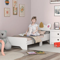 ZONEKIZ Unicorn-Designed Toddler Bed, Kids Bedroom Furniture, for Ages 3-6 Years, 143 x 74 x 67cm - White