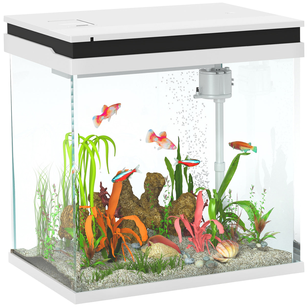 PawHut 26L Glass Fish Tank with Filter System, LED Lights, Water Pump, White