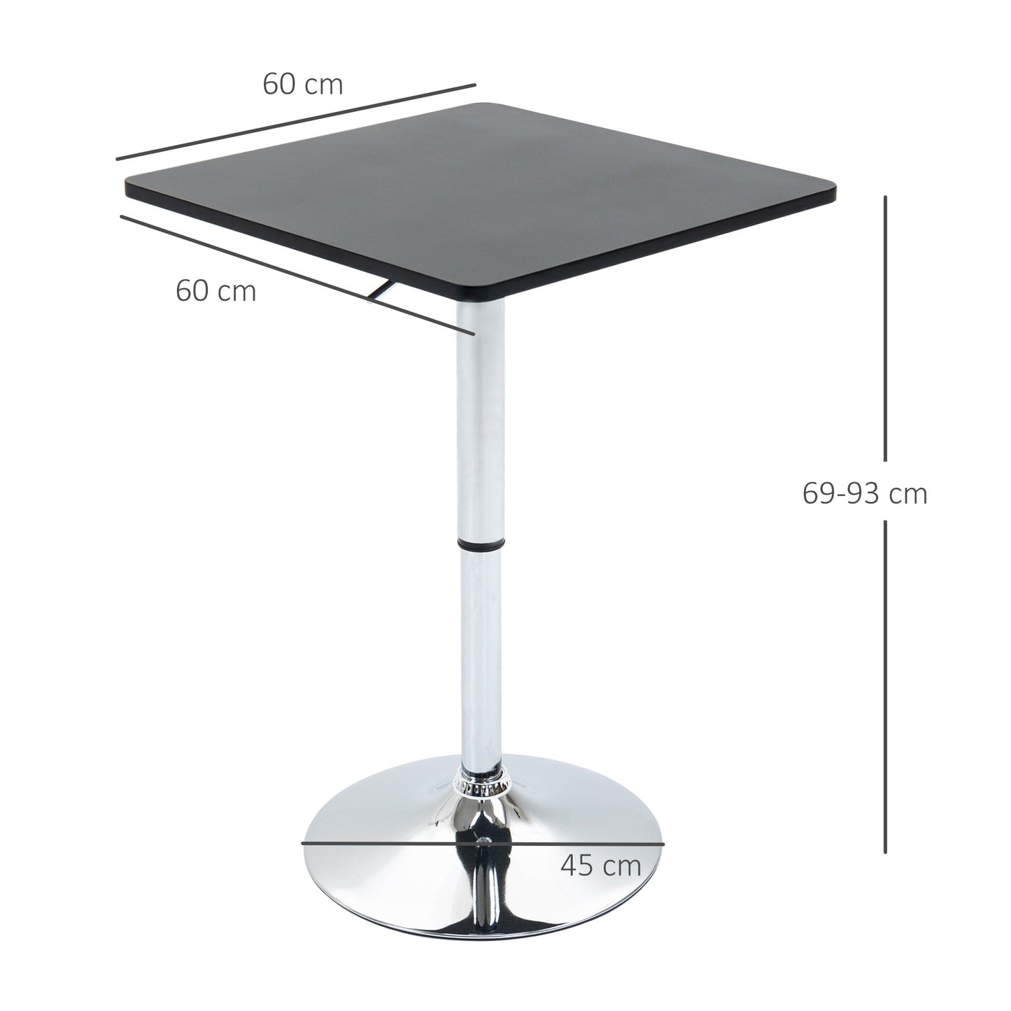 HOMCOM Modern Height Adjustable Counter Bar Table with 360√Ç¬∞ Swivel Tabletop and Electroplating Metal Base, Pub Desk for Living Room, Kitchen, Restaurant, Pub, Black and Silver