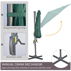 Outsunny 3 x 3(m) Cantilever Parasol with Cross Base, Garden Umbrella with 360√Ç¬∞ Rotation, Crank Handle and Tilt for Outdoor, Patio, Green