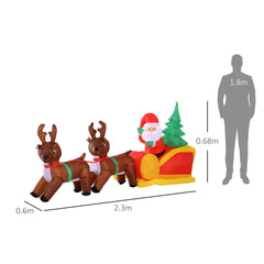 HOMCOM Large Self-inflating Inflatable Xmas Santa Claus Sledge Sleigh w/Reindeer LED Outdoor Blow Up Christmas Decoration