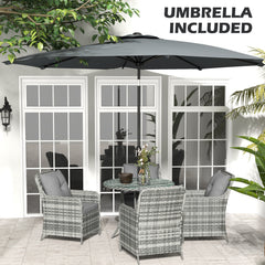 Outsunny 4 Seater Rattan Dining Set with Parasol & Cushions - Mixed Grey