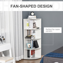 HOMCOM 4-Tier Corner Open Shelf Bookcase Fan Bookshelf Plants Stand Wood Freestanding Unit, 40x40x120cm, White