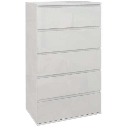 HOMCOM High Gloss Chest of Drawers, 5-Drawer Storage Cabinets, Modern Dresser, Storage Drawer Unit for Bedroom