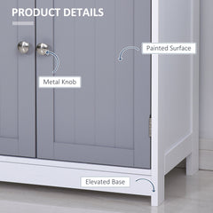 kleankin 75x60cm Freestanding Bathroom Storage Cabinet Unit w/ 2 Drawers Cupboard Adjustable Shelf Metal Handles Traditional Style Grey White