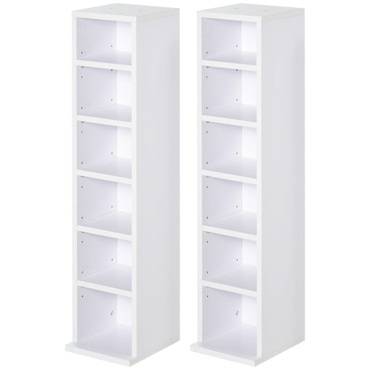 HOMCOM 204 CD Media Display Shelf Unit Set of 2 Blu-Ray Tower Rack w/ Adjustable Shelves Bookcase Storage Organiser, White