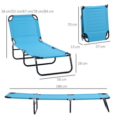 Outsunny Foldable Sun Lounger Set of 2 with 5-Position Adjustable Backrest, Outdoor Portable Recliner Chaise Lounge Chair with Breathable Mesh Fabric, Sky Blue