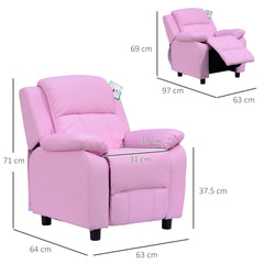 HOMCOM Kids Sofa Armchair Toddler Recliner Children's Chair Lounger Games Chair PU Leather w/ Storage (Pink)