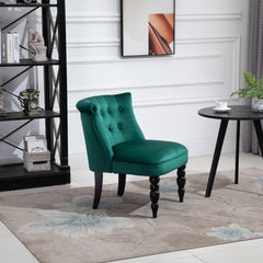 HOMCOM Velvet-Feel Wingback Accent Chair, with Wooden Legs - Green