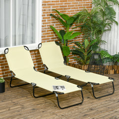 Outsunny Set of Two Metal Frame Folding Sun Loungers - Beige