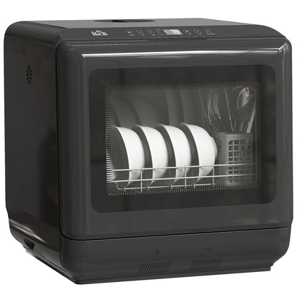 HOMCOM Table Top Dishwasher, Mini Countertop Dishwasher with Built-in 6L Water Tank, 6 Programs, Touch Control, LED Display, 4 Place Settings, Dual Water Supply and Air Drying Function, Black