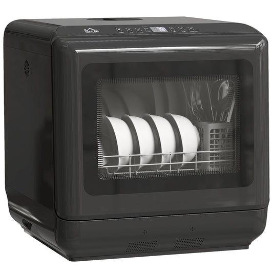 HOMCOM Table Top Dishwasher, Mini Countertop Dishwasher with Built-in 6L Water Tank, 6 Programs, Touch Control, LED Display, 4 Place Settings, Dual Water Supply and Air Drying Function, Black